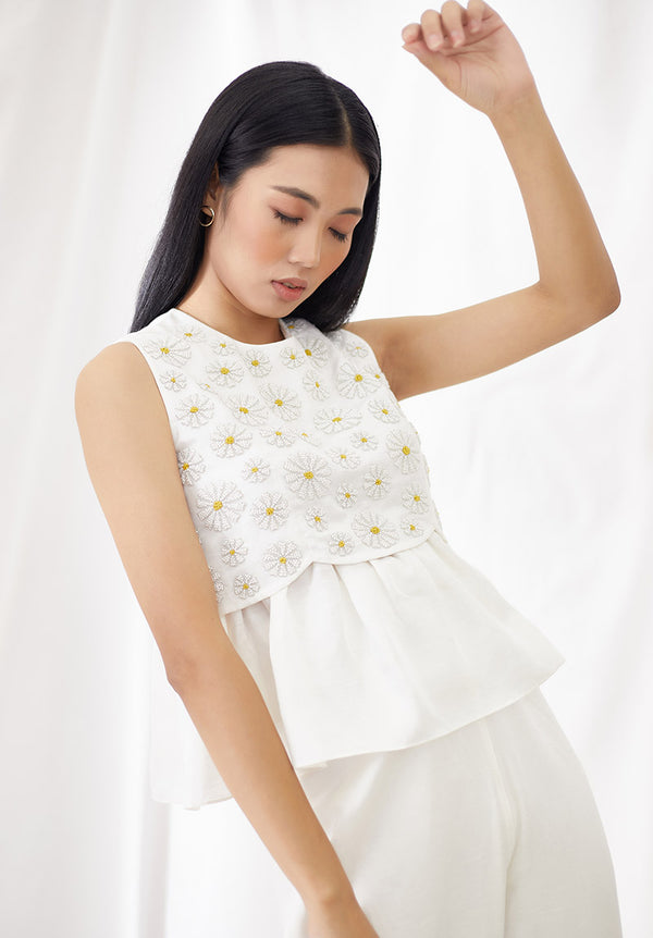 Ivory Beaded Daisy Two-Way Top