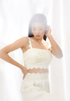 Ivory Pleated Scallop Detail Crop Top