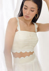 Ivory Pleated Scallop Detail Crop Top