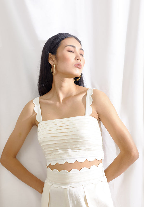 Ivory Scallop Detail Pants