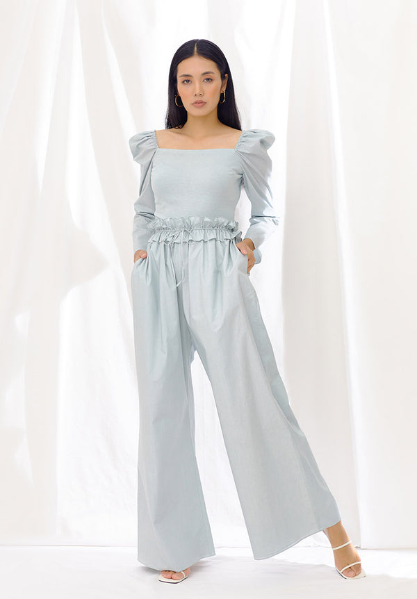 Seafoam Bodysuit With Gathered Sleeves