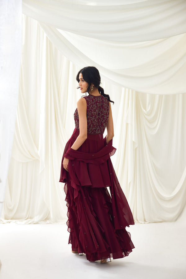 Cosmic Feelings Sharara Set in Burgundy