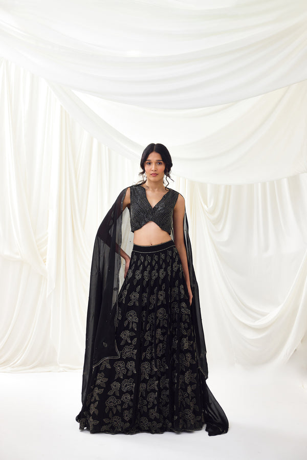 Nocturnes Lehenga Set in Black