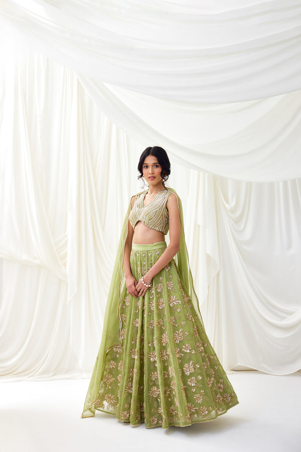 Nocturnes Lehenga Set in Green