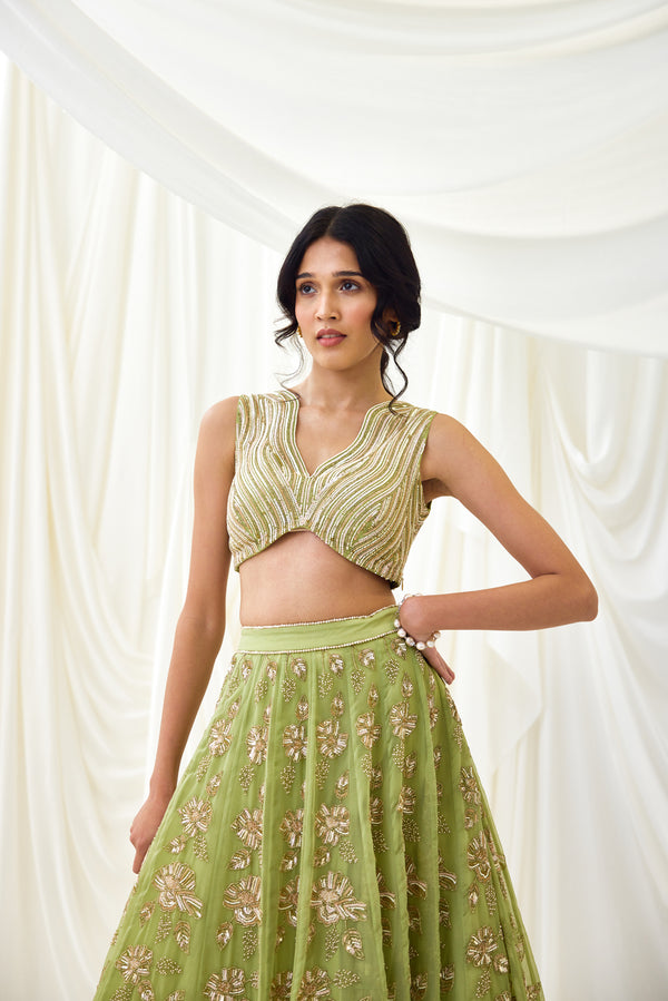 Nocturnes Lehenga Set in Green