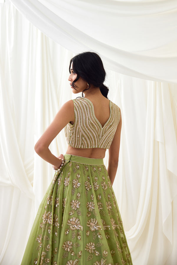 Nocturnes Lehenga Set in Green