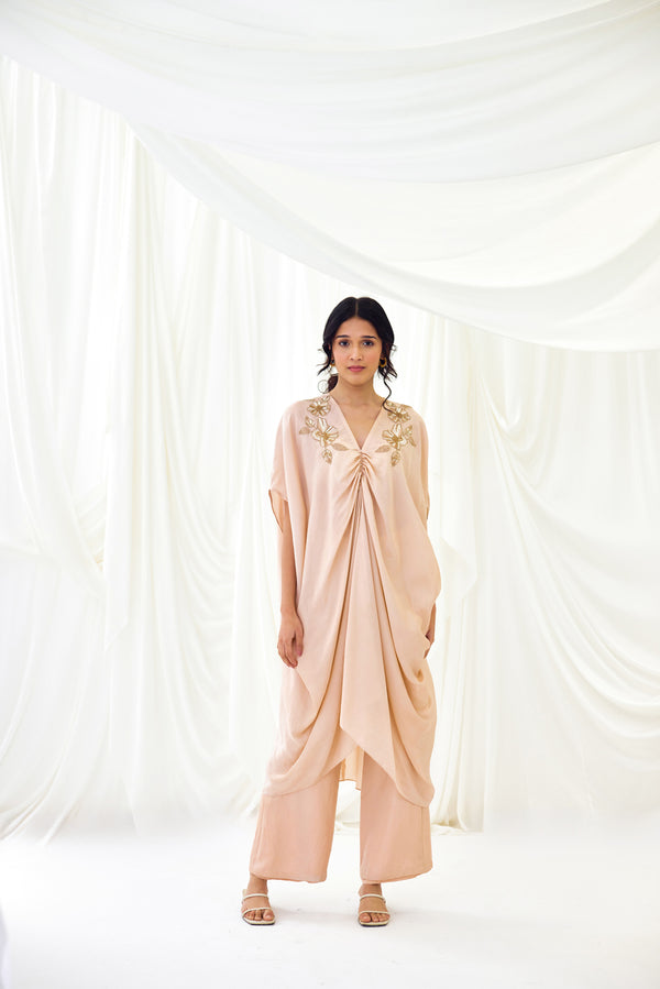 Gathered Kaftan Set in Pale Blush