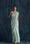 Mint Scallop Detail Pre-Stitched Saree