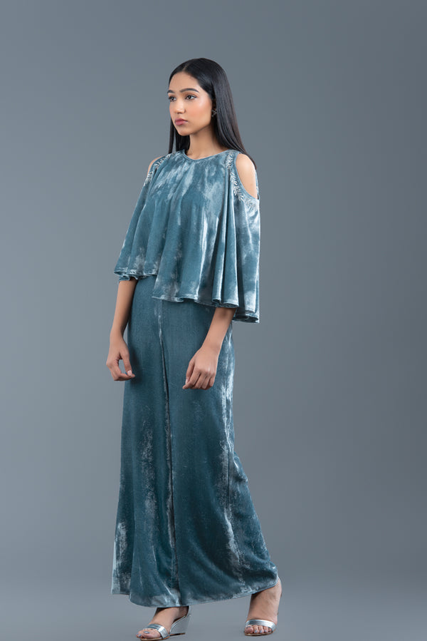 Icy Teal Telvet Jumpsuit