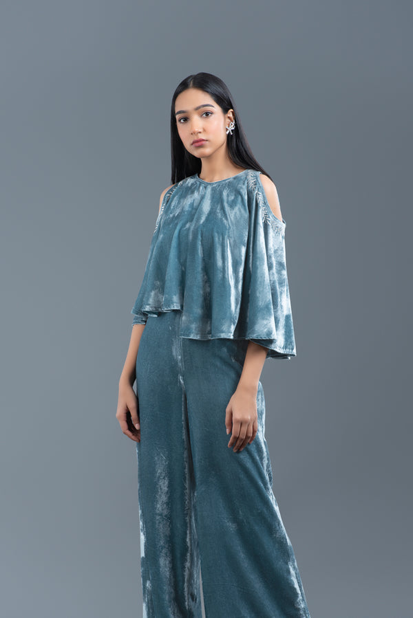 Icy Teal Telvet Jumpsuit