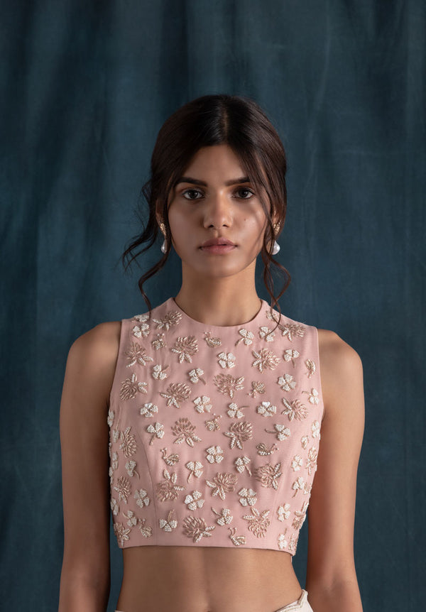 Blush And Ivory Ombre Pre-Stitched Saree