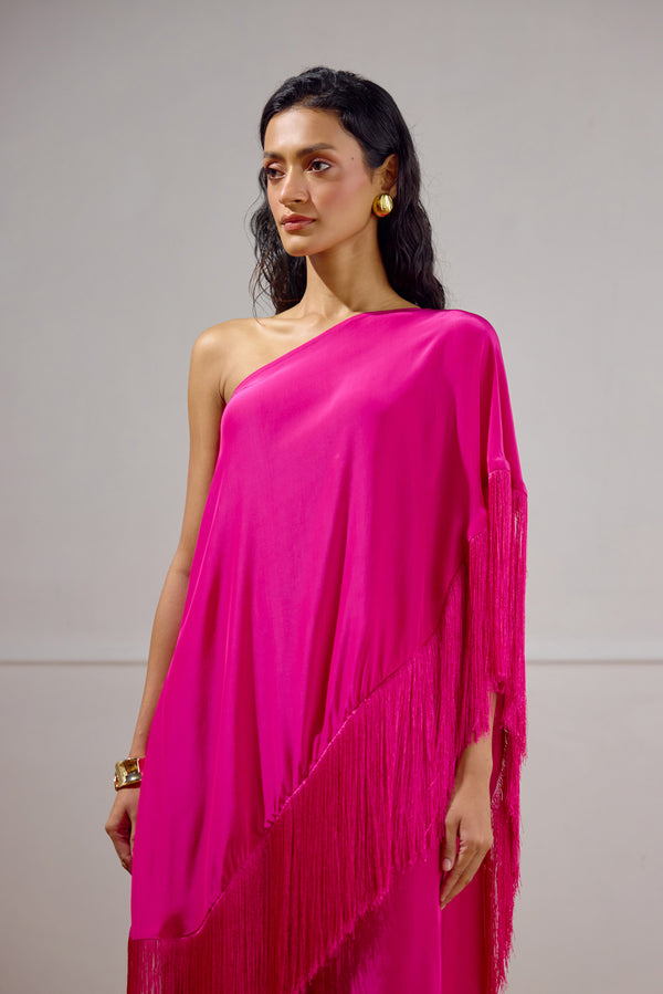 Deep Fuchsia Cape Set with Fringe