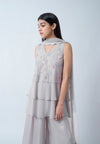 Mist Grey Layered Sharara Set