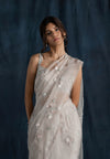 Soft Grey Organza And Georgette Pre-Stitched Saree