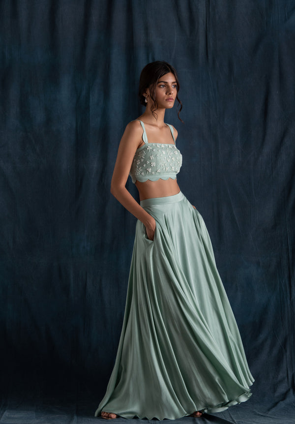 Mint Scallop Detail Lehenga Set