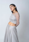 Mist Grey Overlap Blouse And Skirt Set