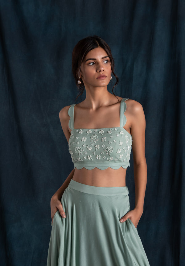 Mint Scallop Detail Lehenga Set