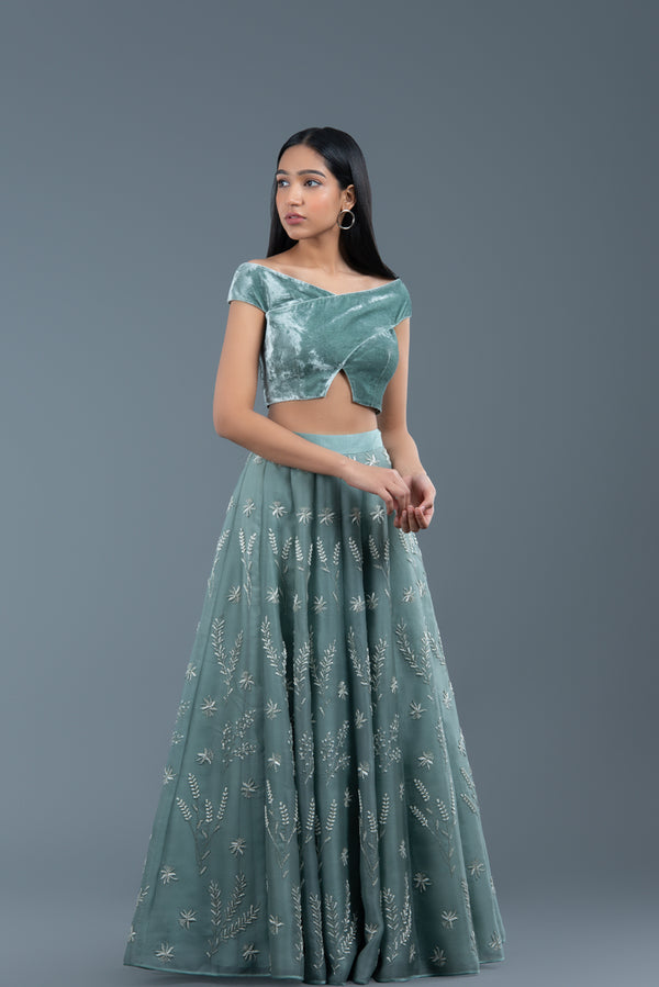 Rosemary Organza And Velvet Lehenga Set