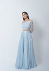 Cloud Blue Overlap Blouse And Skirt Set