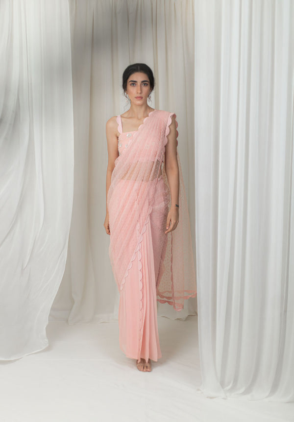 Blush Scallop Detail Pre-Stitched Saree