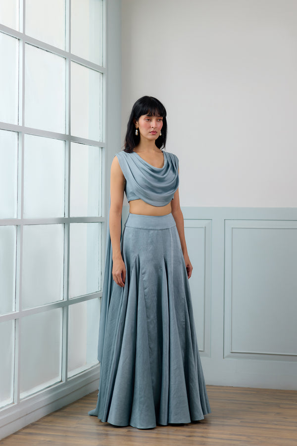Horizons Lehenga Set in Fog Blue