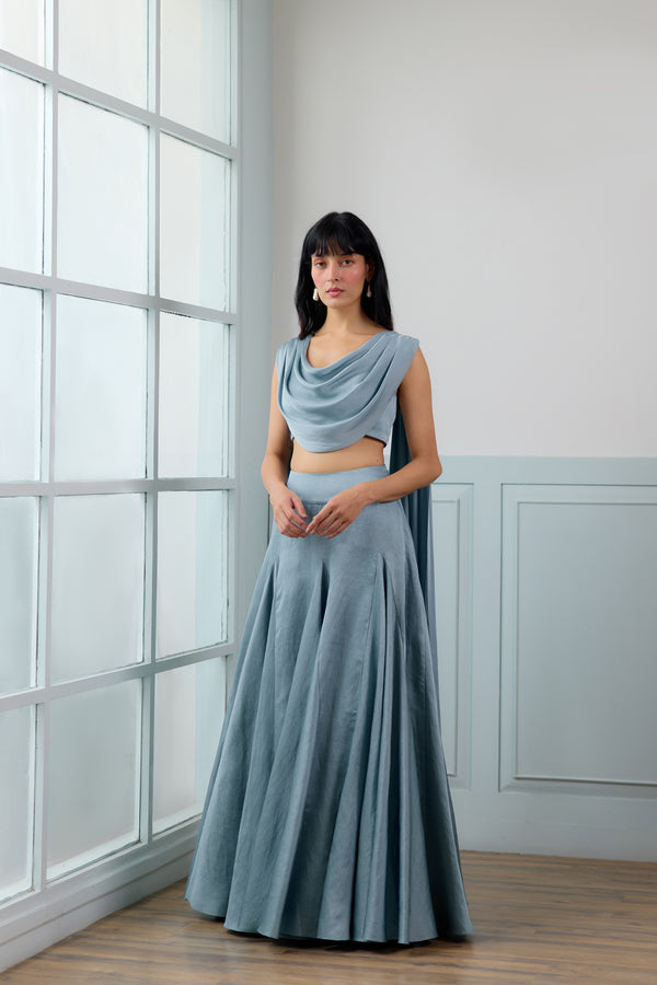 Horizons Lehenga Set in Fog Blue