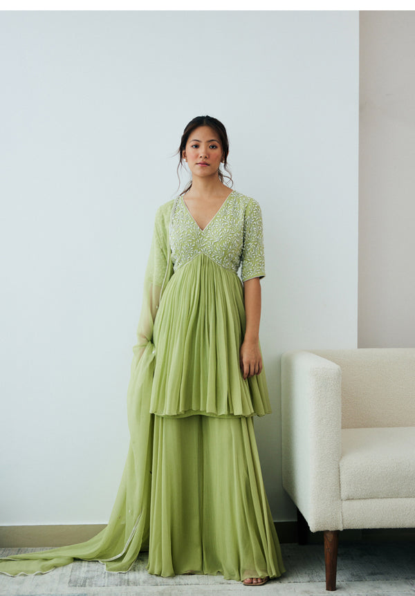 New Leaf Embroidered Sharara Set