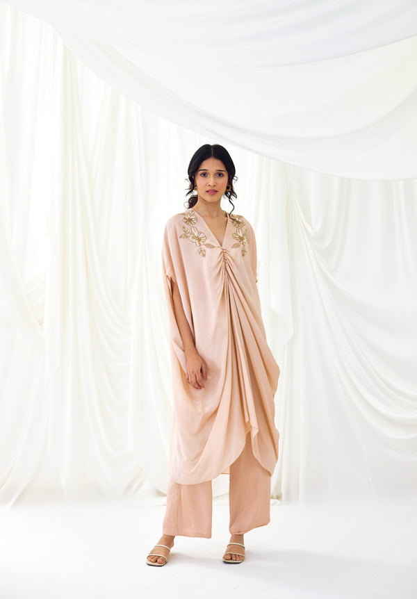 Gathered Kaftan Set in Pale Blush