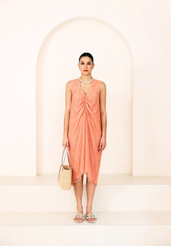 Peach Sunset Gathered Dress