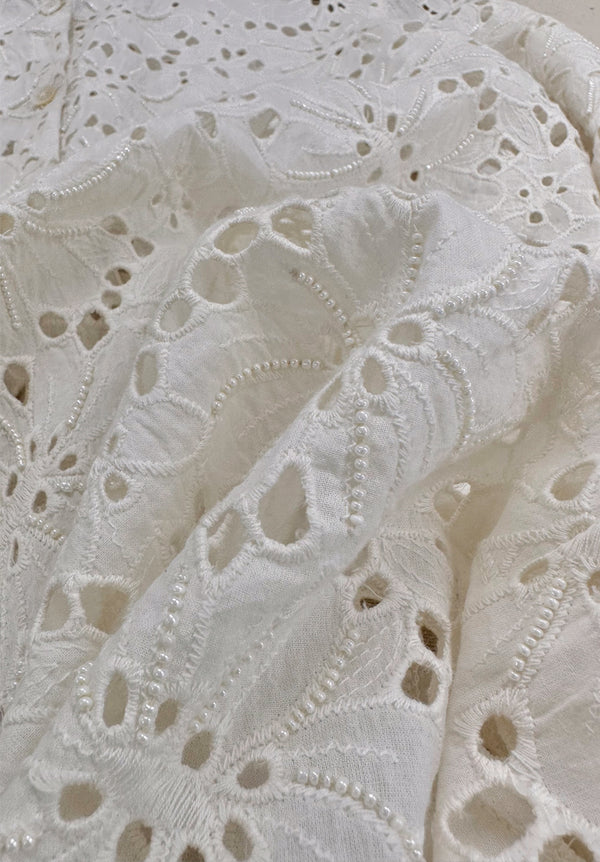 Ivory Cutwork Shirt with Beading