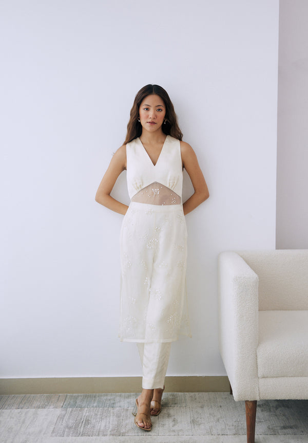 Ivory Organza and Linen Tunic Set