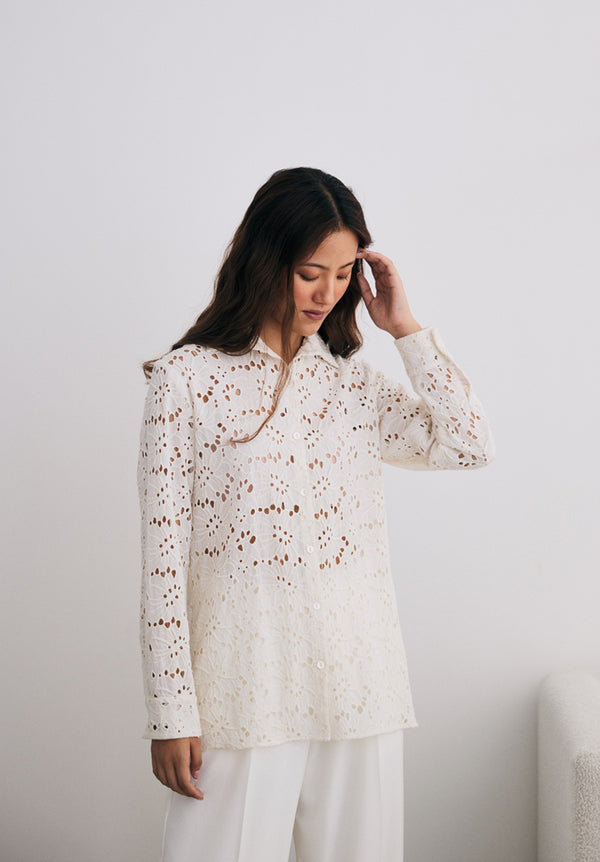 Ivory Cutwork Shirt with Beading