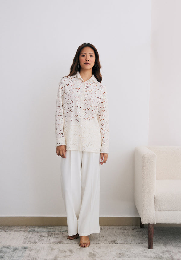 Ivory Cutwork Shirt with Beading