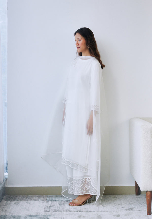 Cloud White Embroidered Kurta Set