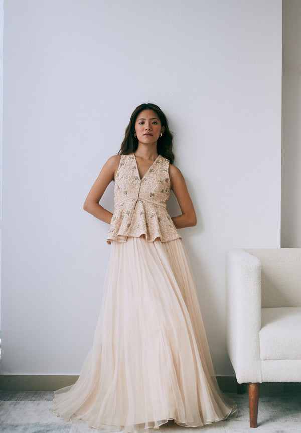 Pearled Sand Peplum Lehenga Set